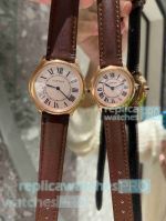Copy Ronde Must De Cartier Rose Gold Brown Leather Strap Watch Quartz